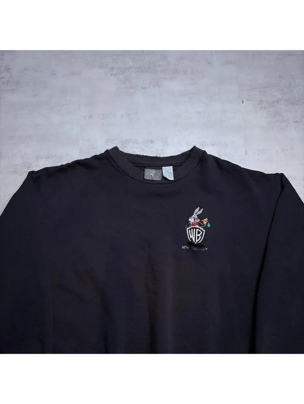 Vintage 90’s Black Looney Tunes Grunge Faded Distressed Crewneck Sweater